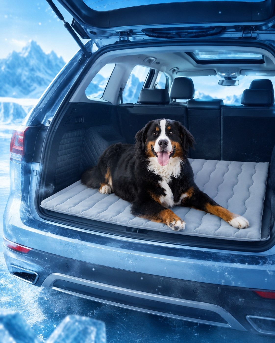 Travel cooling mat inside car trunk